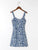 Summer French Retro Square Collar Print Slim Fit Slimming Spaghetti Straps Dress