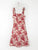 Summer Red Floral Leaf Printing Dyeing Wide-Brimmed Lace Tie Strap Dress