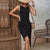 Summer Women Black Irregular Asymmetric Spaghetti Strap Dress