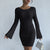 Solid Color Long Sweater Dress Bell Sleeve Elegant Bodycon Knitted Dress