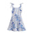 Spring Blue Printed High Waist Dress Women Tiered Dress
