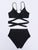 Women Criss Cross Bikini Solid Color Tied Sexy Bikini Split Swimsuit Swimwear