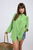 High Neckline Button Front Balloon Sleeve Top
