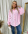 High Neckline Button Front Balloon Sleeve Top