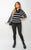 Knitted Long Sleeves Collar Striped Half-Zip Top