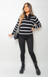 Knitted Long Sleeves Collar Striped Half-Zip Top