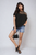 Lace Insert Round Neck Hollow Top