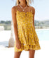 Summer Artistic French V neck Sleeveless Yellow Printings High Waist Dress
