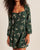 Floral Printed Square Collar Stringy Selvedge Lace-up Slim-Fit Long-Sleeved Dress
