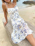 French Summer High Waist Slimming Mid-Length Floral Dress