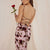 Sexy Strap Backless Rose Printed Dress Vacation Slim Fit Lace up Sexy Dress