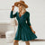 Autumn Winter Sweater Dress Sexy V-neck Pleated Knitted Short A- Word Dress