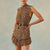 Summer Printed Turtleneck Mini Sleeveless Short Ruffled Dress