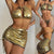 Swimwear Popular Bikini Golden Lace up Bronzing Three Piece Bikini