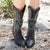 Mid Heel Ethnic Square Toe Faux Leather Boots