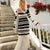 Cutout Knitted Vacation Striped Long Sleeve off Shoulder Knitted Dress