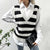 Black White Contrast Color V neck Striped Sweater Vest