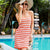 Striped Beach Cover Sexy Backless Knit Halter Dress