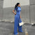 Spring Slimming T shirt High Waist Blue Pleated Wide Leg Pants Casual Women Clothing Fashion Suit