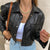 Women Long Sleeve Short cropped Leather Top Short Coat